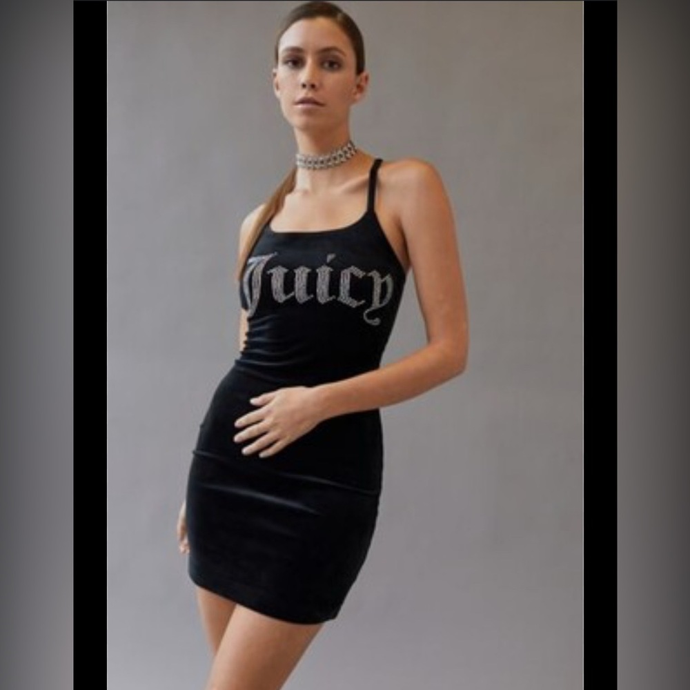 Juicy‎ Couture - y2K inspired Black Velvet Dress with Rhinestone Logo